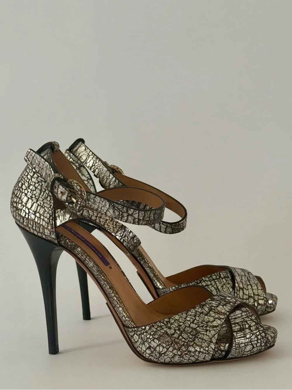 Ralph Lauren Collection Crackled Metallic Silver Stiletto High Heels 120mm 39B
